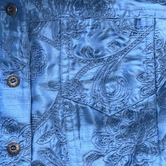Susan Graver Blue Dupioni Texture Satin Floral Embroidery Jacket Coastal Grandma - Picture 12 of 12